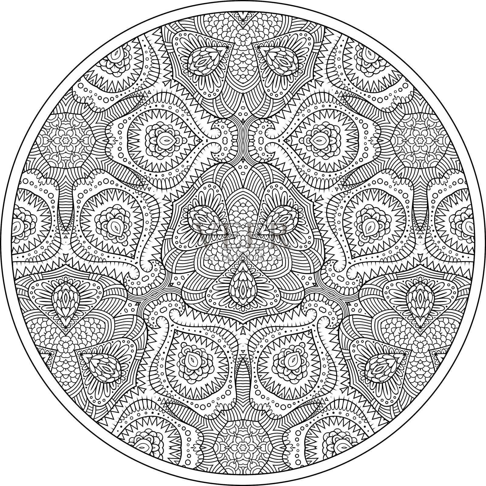 花卉民族轮廓手绘曼荼罗插画图片素材