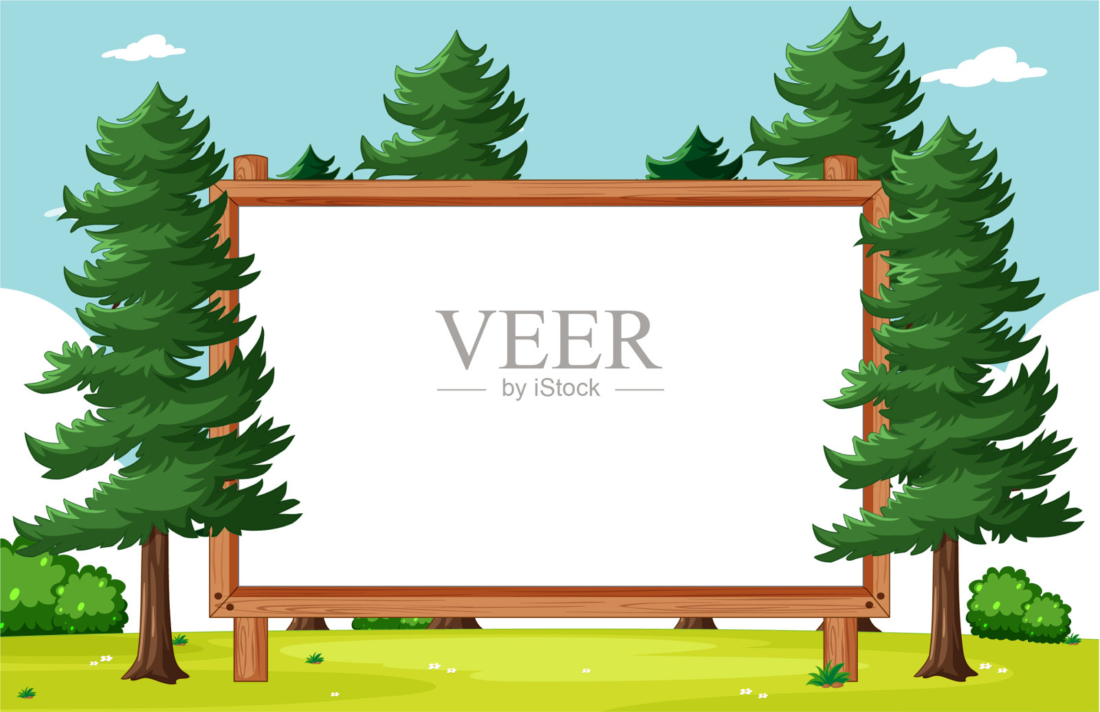 空白木架与松树在公园场景插画图片素材