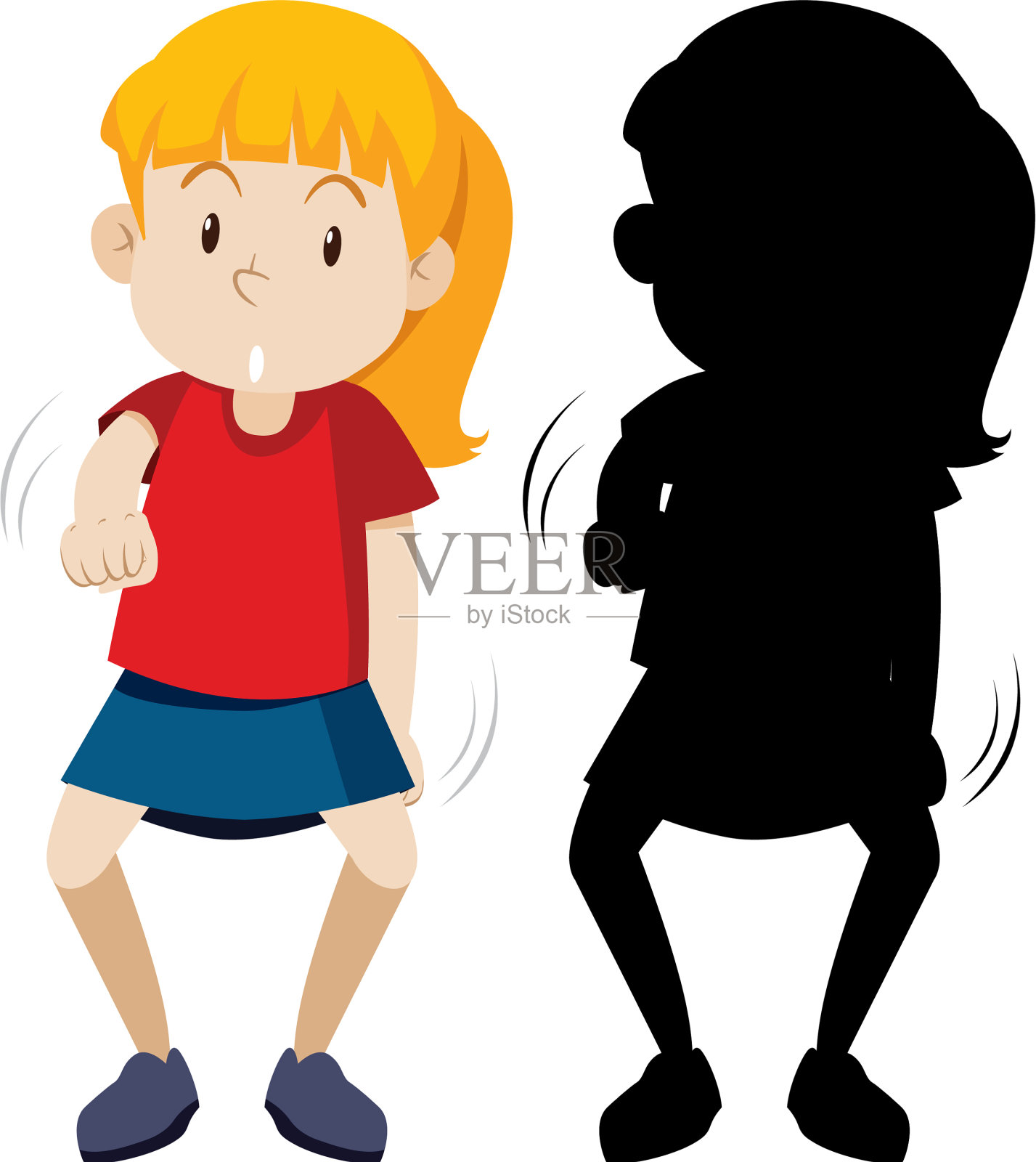 女孩在舞蹈位置的颜色和剪影设计元素图片