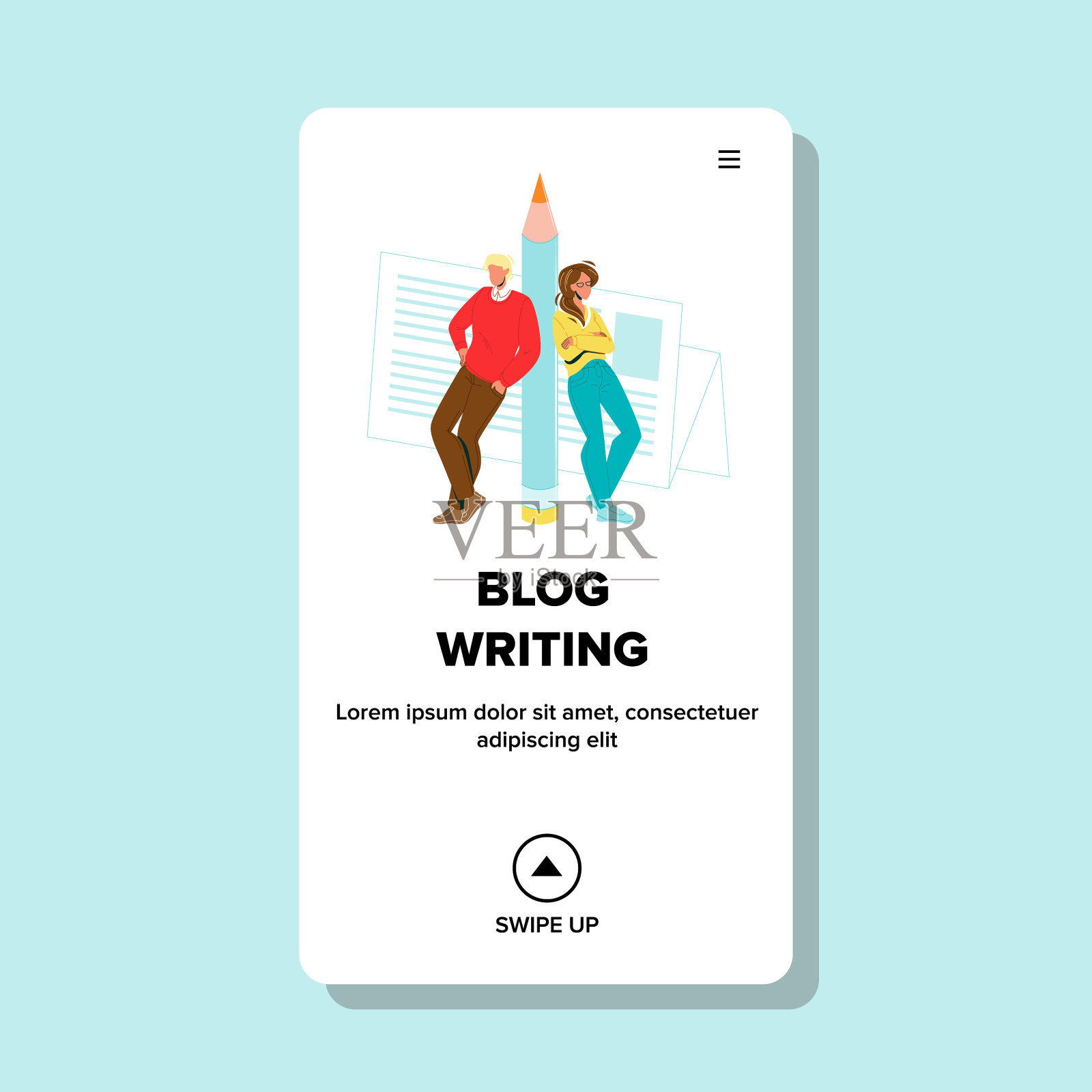 年轻的男人和女人写博客插画图片素材