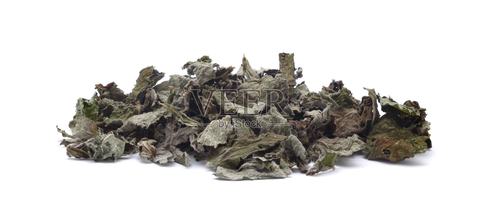一堆干薄荷叶孤立在白色照片摄影图片