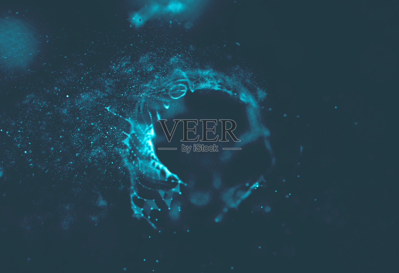 抽象蓝色3d照明扭曲网格球。霓虹灯。未来技术HUD元素。优雅抽象的破坏球体。大数据可视化。插画图片素材