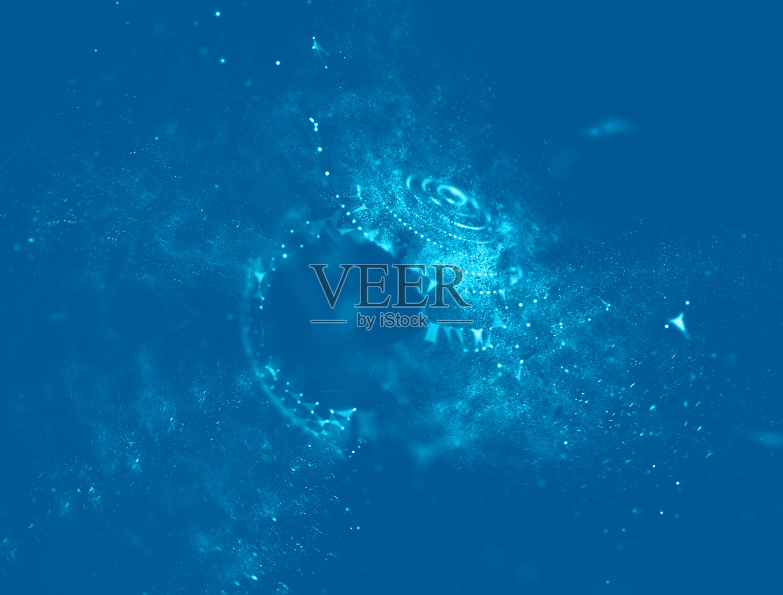 抽象蓝色三维照明扭曲网格球。霓虹灯招牌。未来技术HUD元素。优雅抽象破坏球体。大数据可视化。插画图片素材