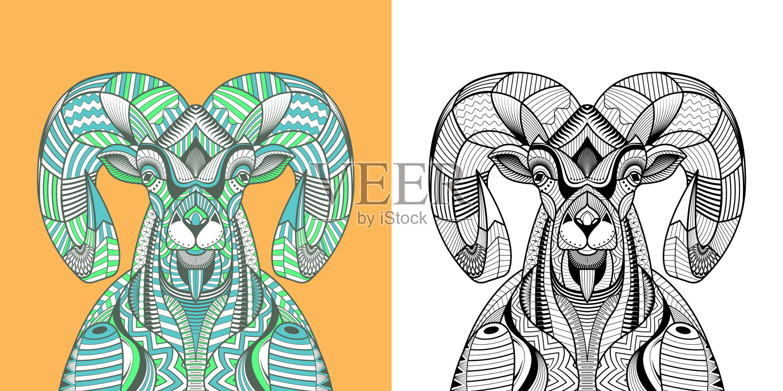 图画书大角羊头插画图片素材