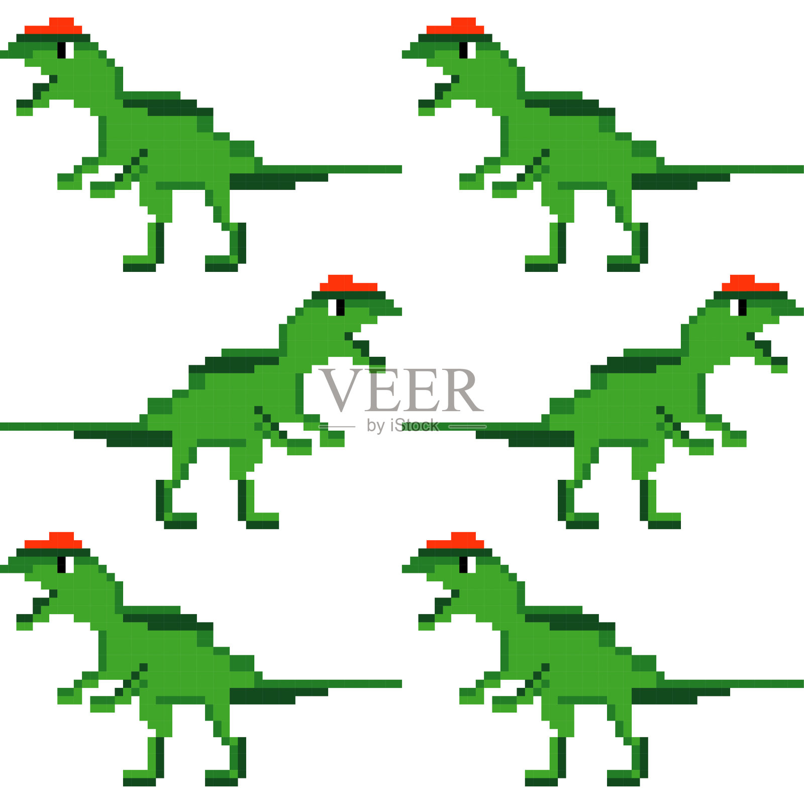 像素的设计。卡通恐龙。恐龙的复古游戏。无缝模式。插画图片素材