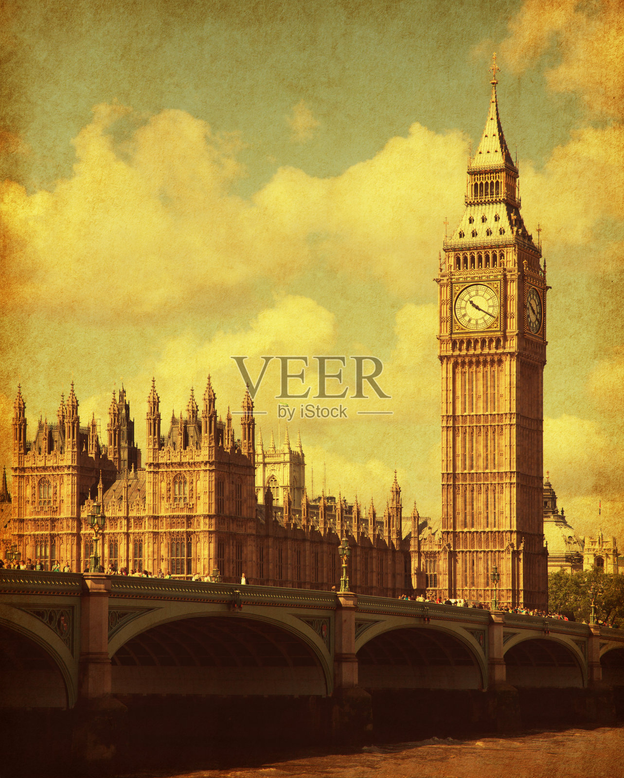 英国伦敦议会大厦。复古风格的图像照片摄影图片