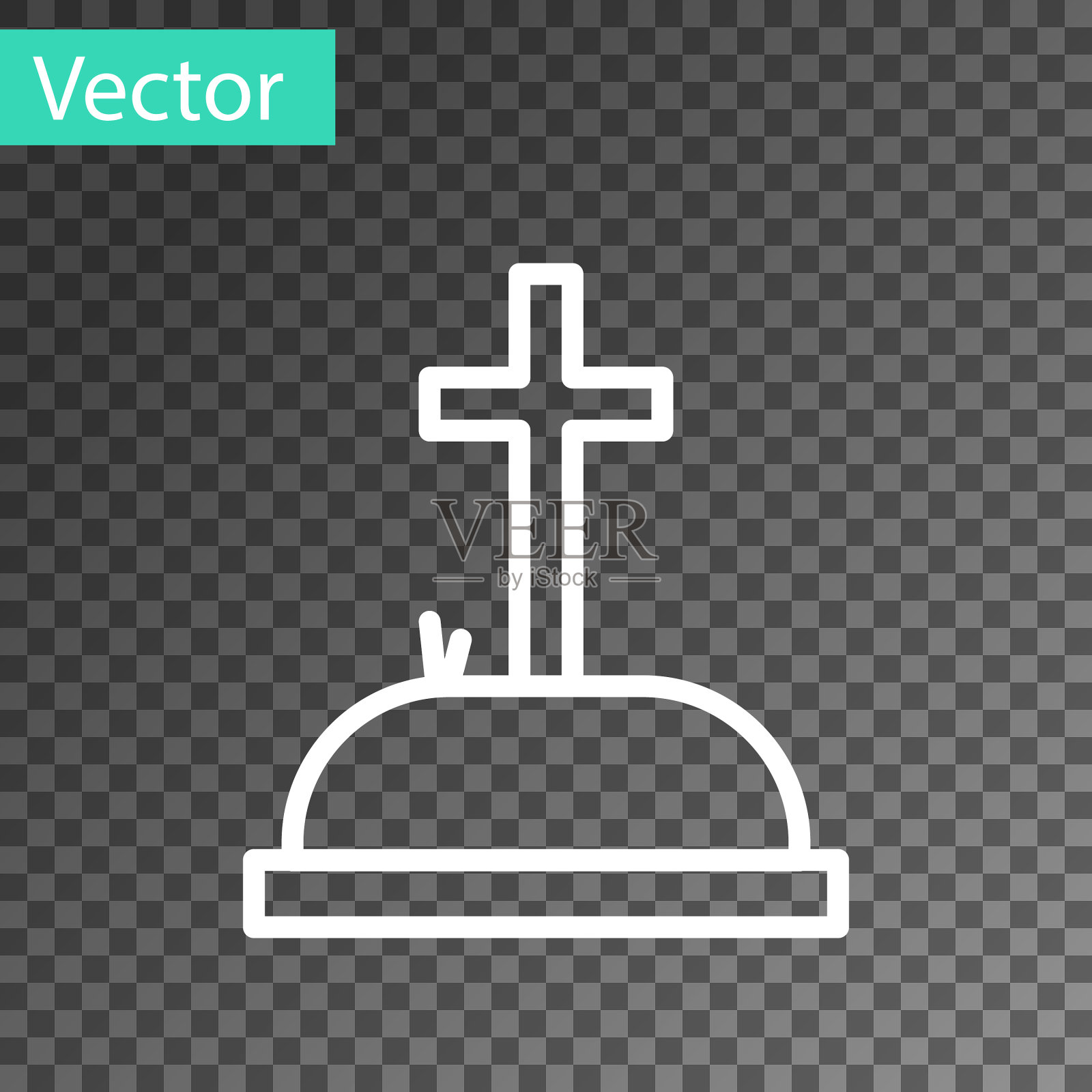 白线墓碑与十字图标隔离插画图片素材