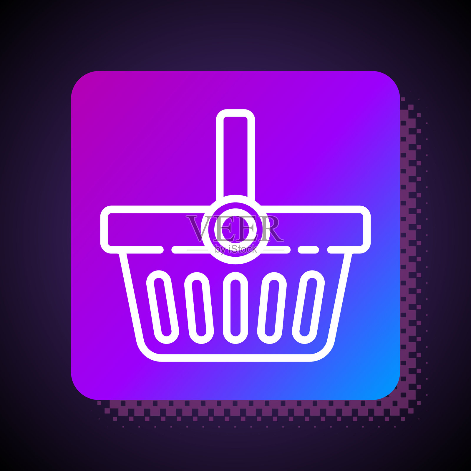 白线购物篮图标孤立在黑色插画图片素材