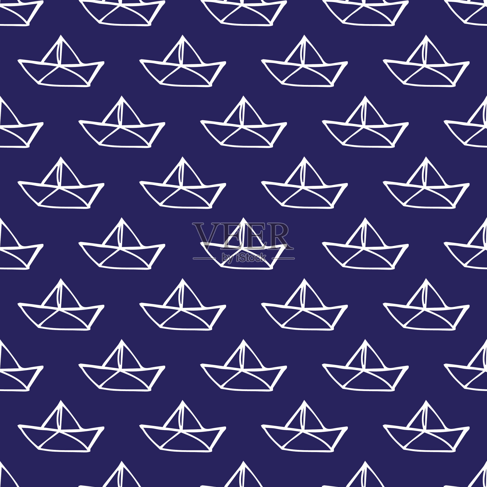 无缝手绘图案与纸船插画图片素材
