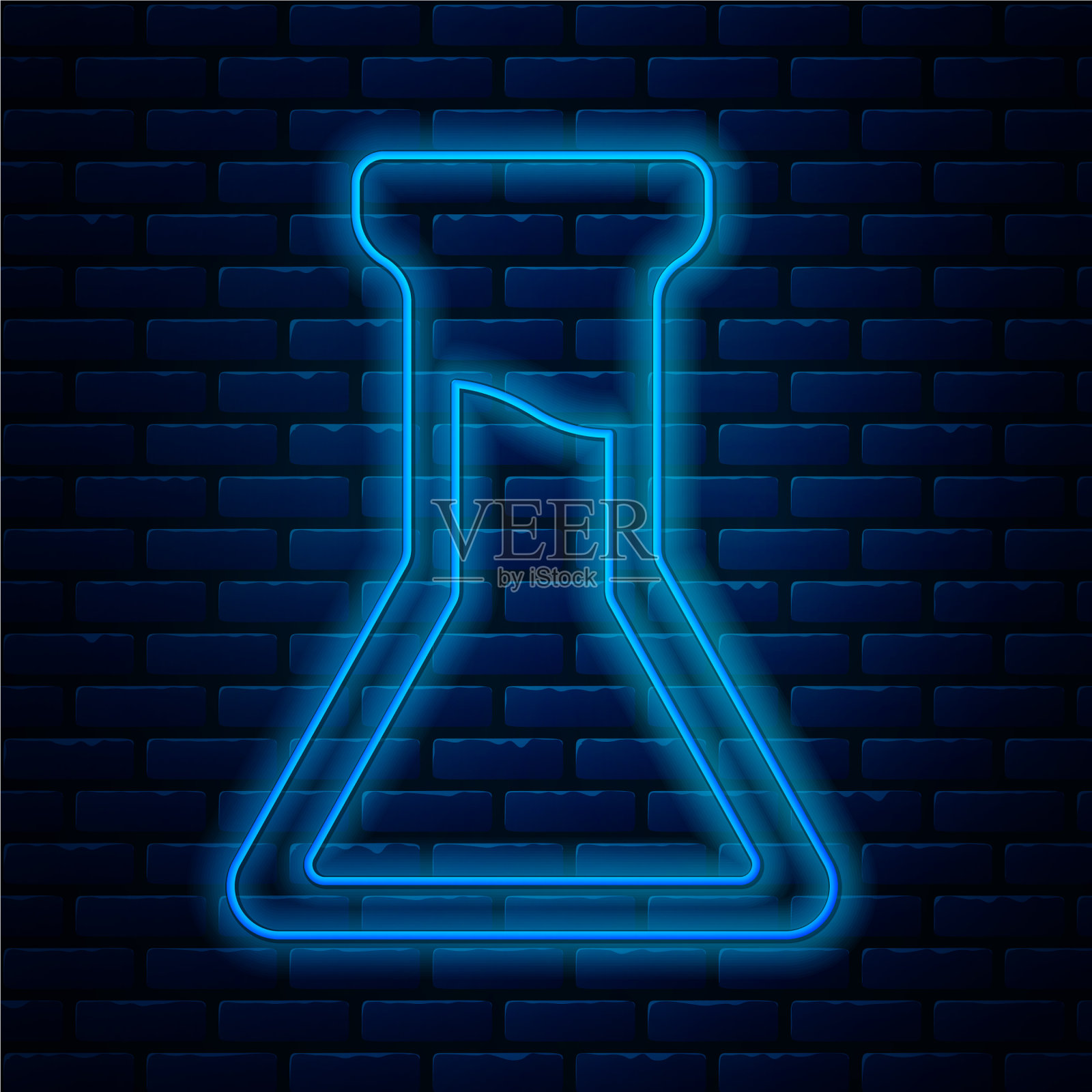 发光的霓虹灯线试管和烧瓶图标插画图片素材