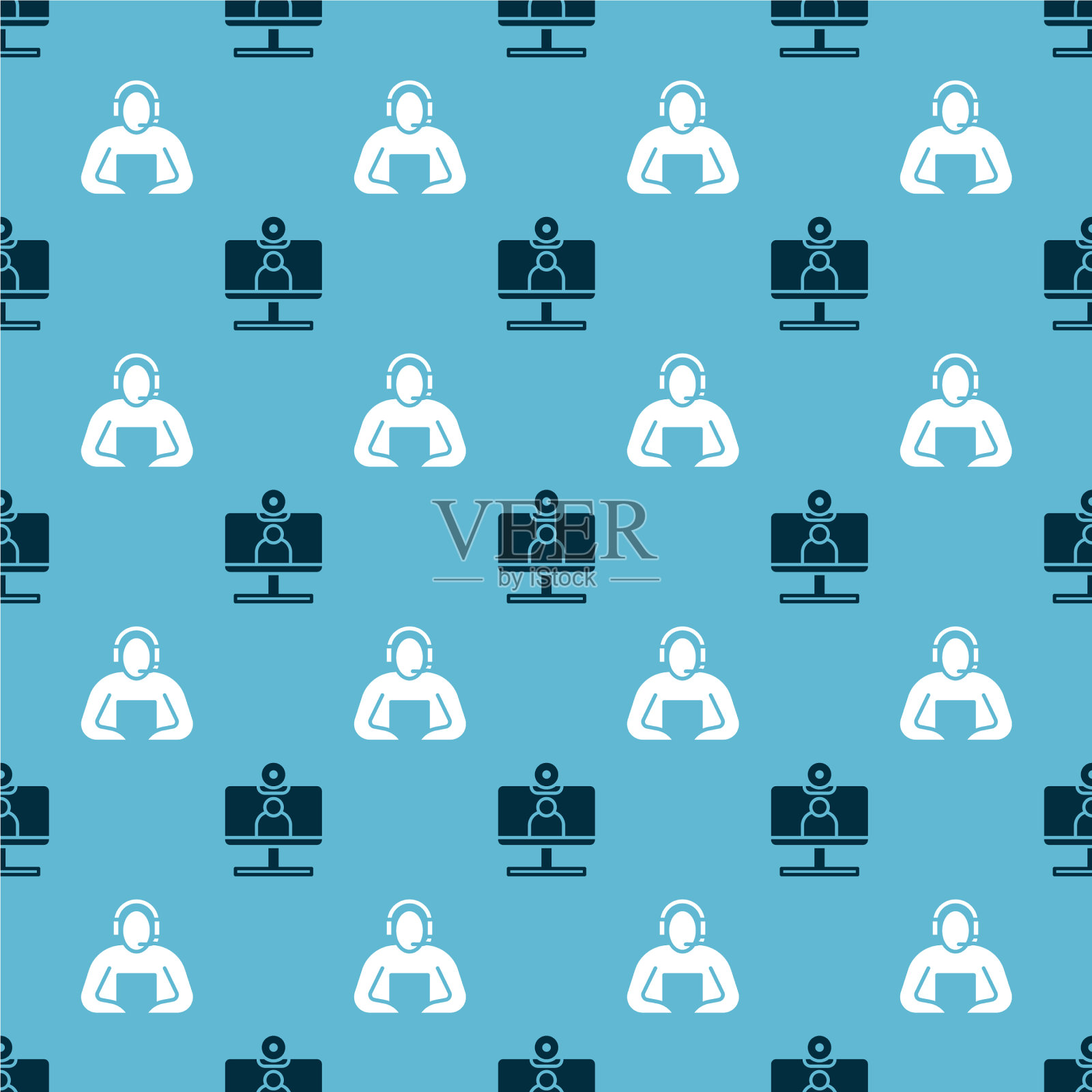 无缝设置视频聊天会议和学生图标素材