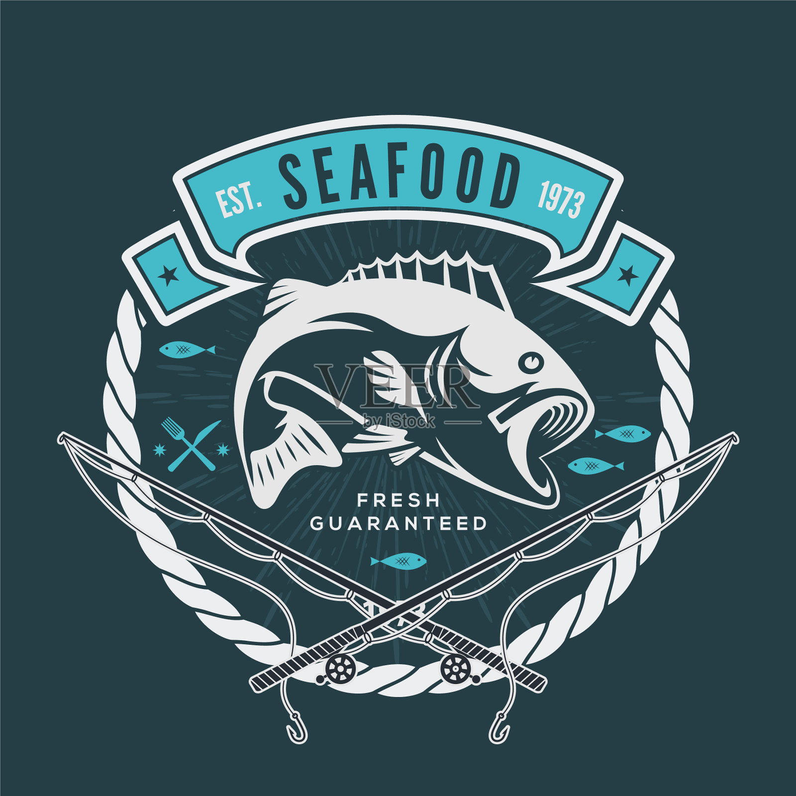 海鲜设计理念与鲈鱼插画图片素材