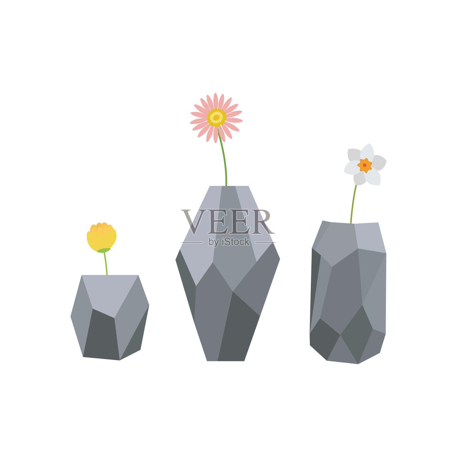 把花放在花瓶里，时髦的花瓶里有植物插画图片素材