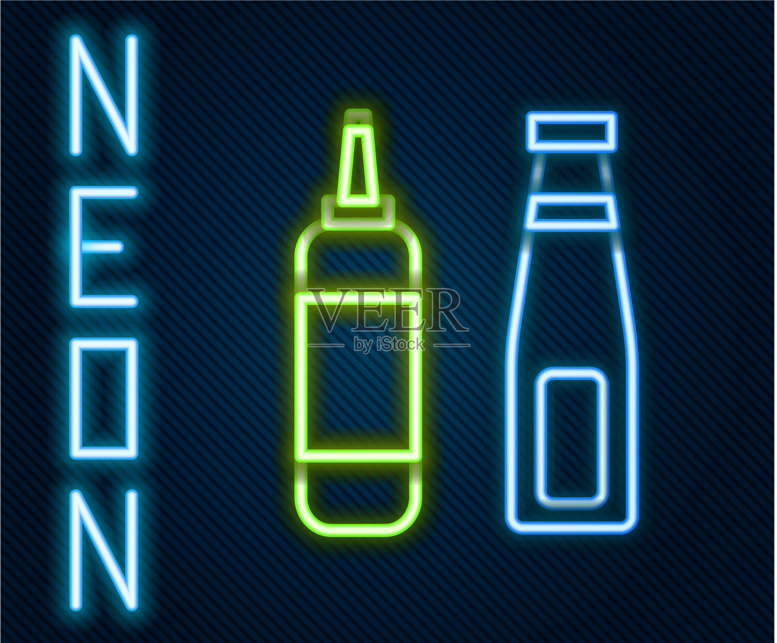 发光的霓虹灯线酱瓶图标隔离插画图片素材