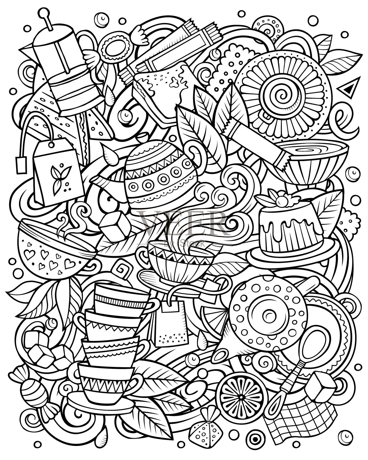 卡通涂鸦茶咖啡馆插画图片素材