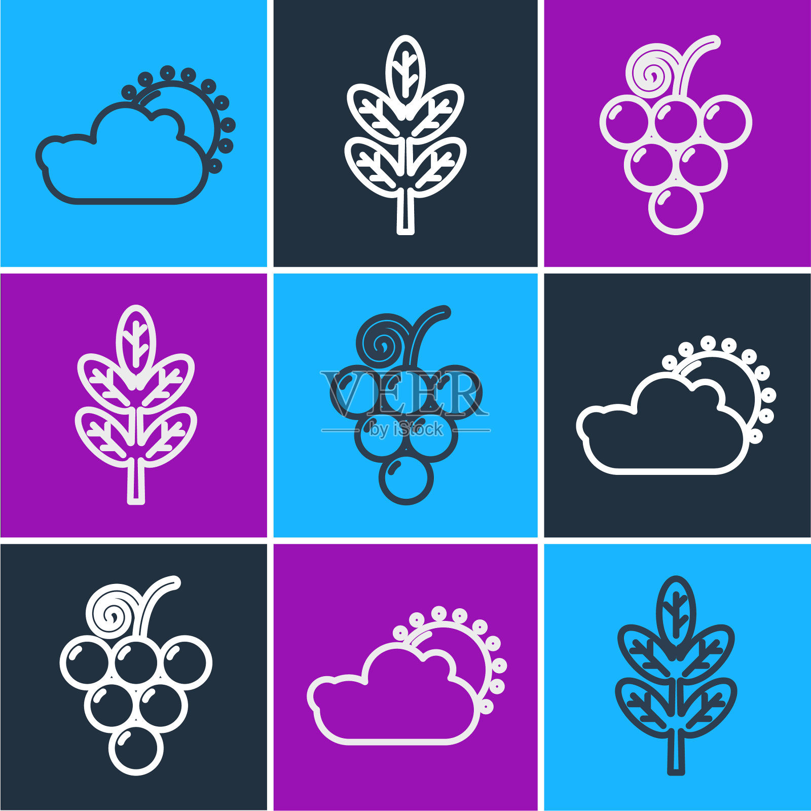 设线日和云天气葡萄果和图标素材