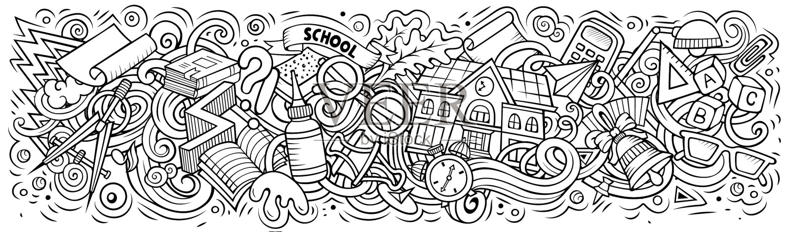 卡通可爱的涂鸦学校横幅设计插画图片素材