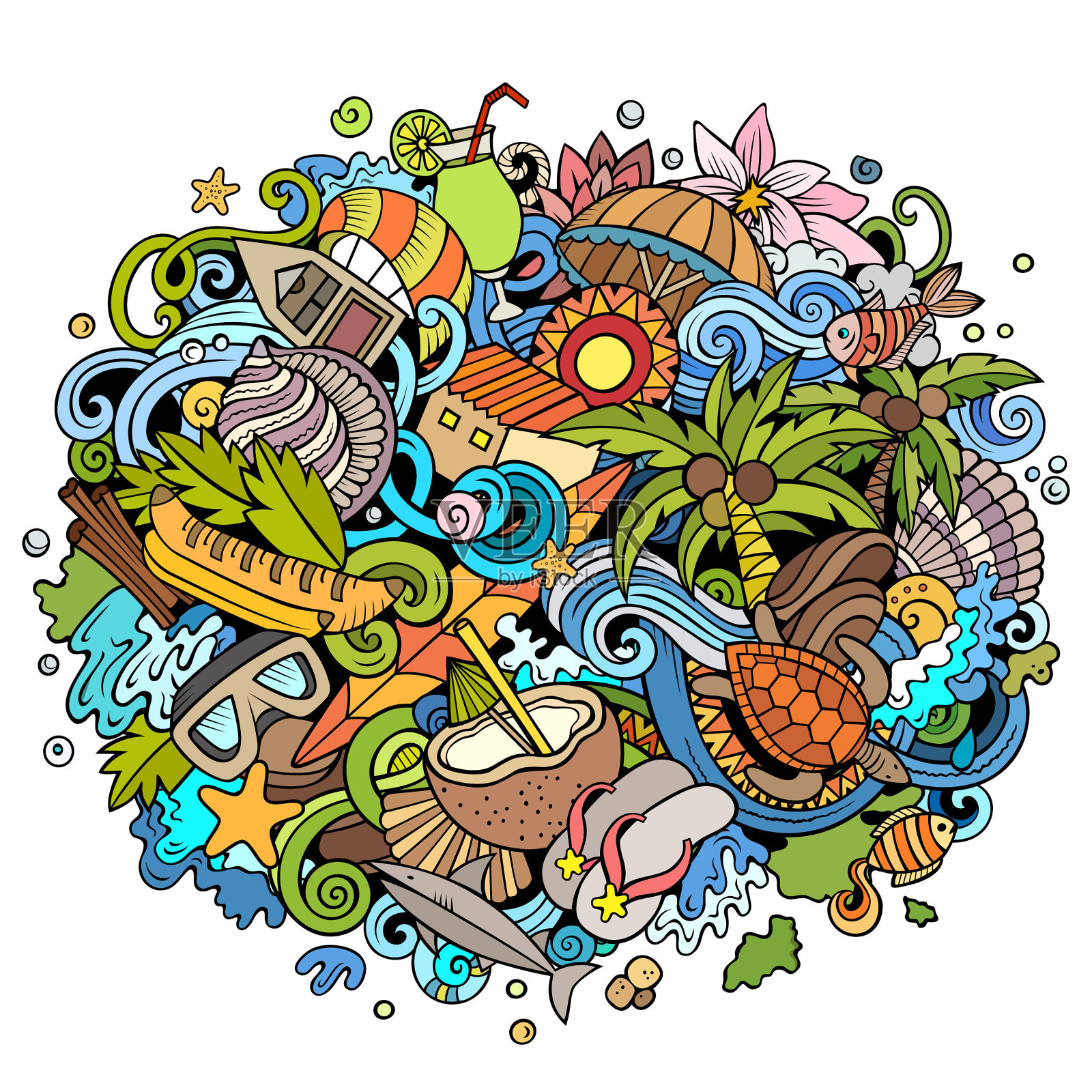 塞舌尔手绘卡通涂鸦设计元素图片