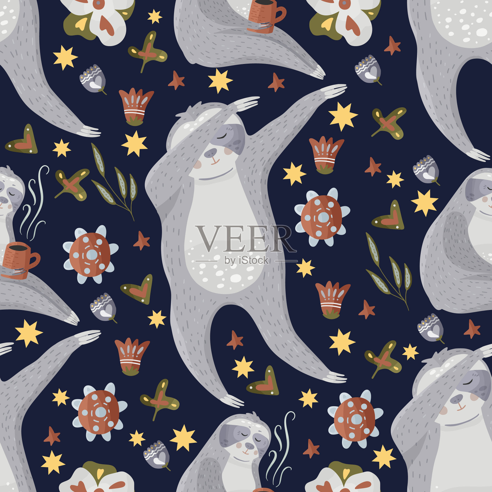 懒惰无缝模式插画图片素材