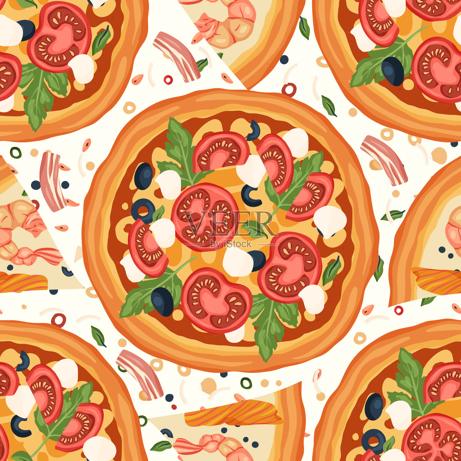 披萨无缝模式插画图片素材