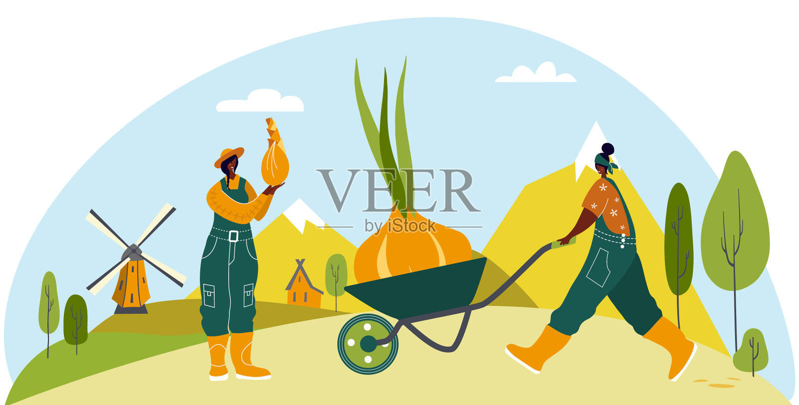 有机农业种植和农业工人的种植设计元素图片