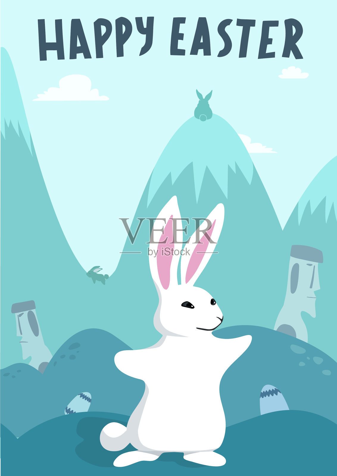 复活节兔子快乐，还有漂亮的背景插画图片素材
