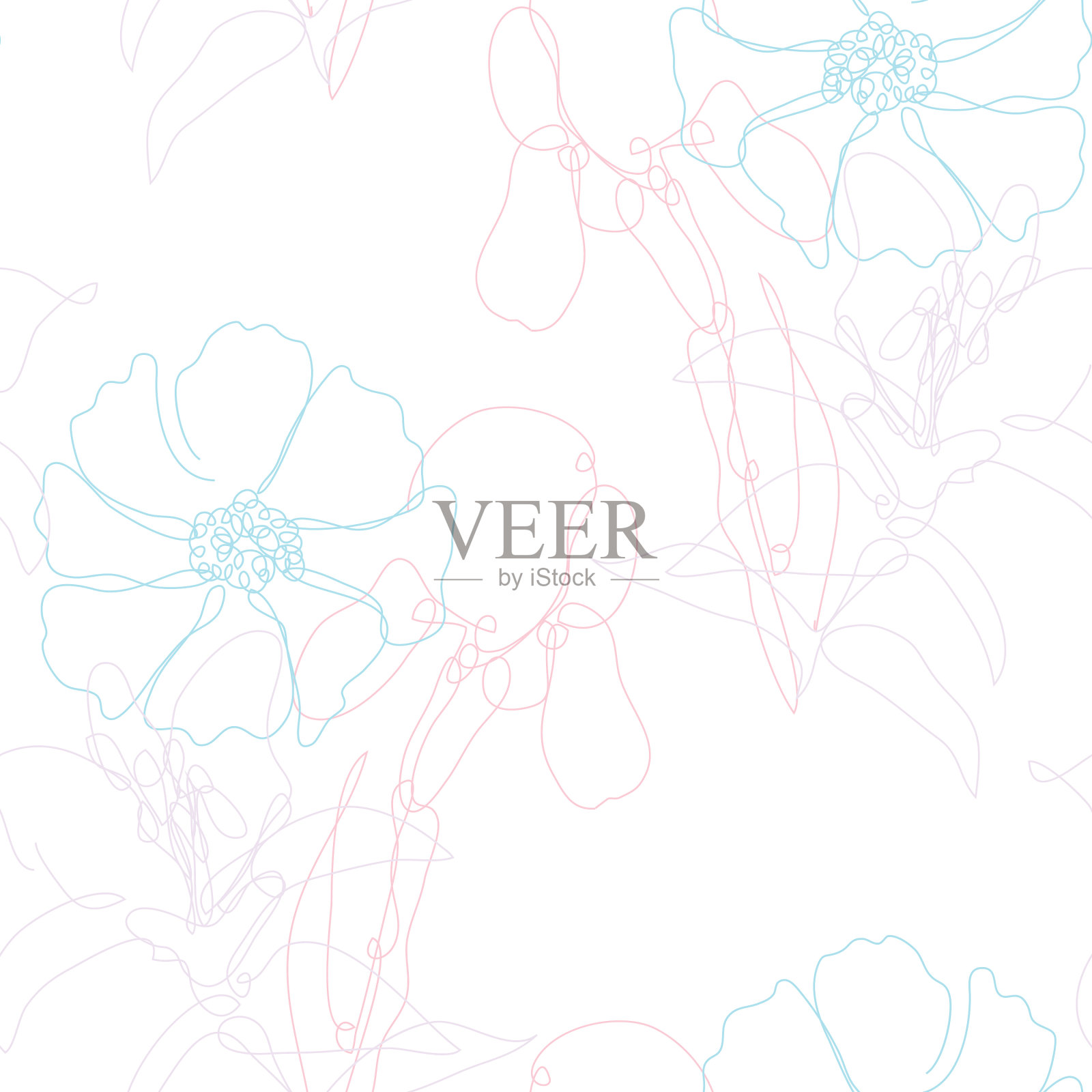 花卉无缝图案线条艺术插画图片素材