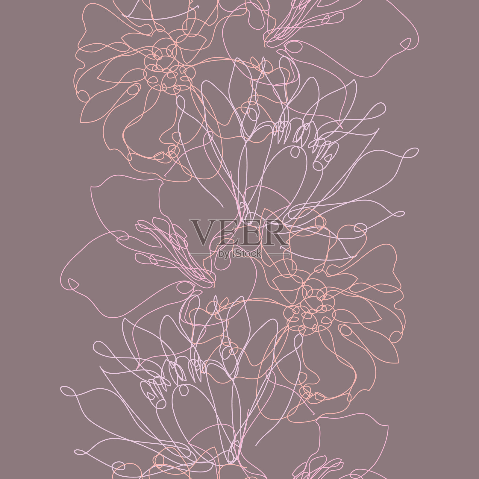 花卉无缝图案线条艺术插画图片素材