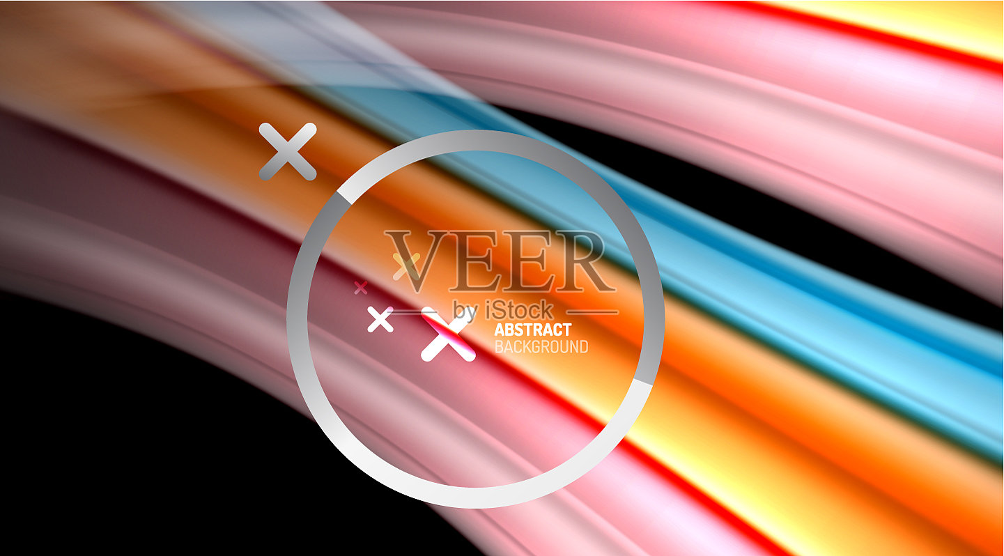 漩涡曲线模糊了彩色全息线插画图片素材