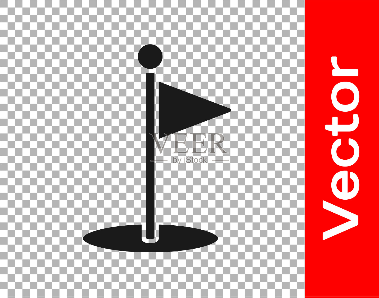 黑色高尔夫旗帜图标孤立在透明插画图片素材