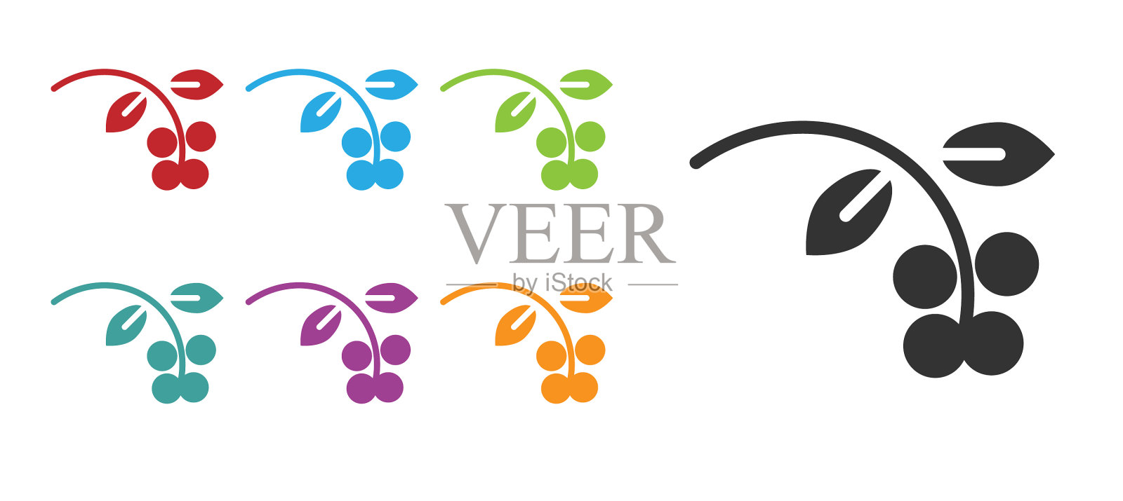 带有叶子和浆果图标的黑咖啡豆枝插画图片素材