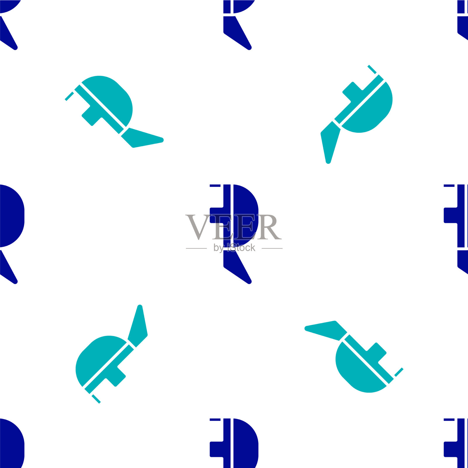 蓝色击剑头盔面具图标隔离无缝插画图片素材