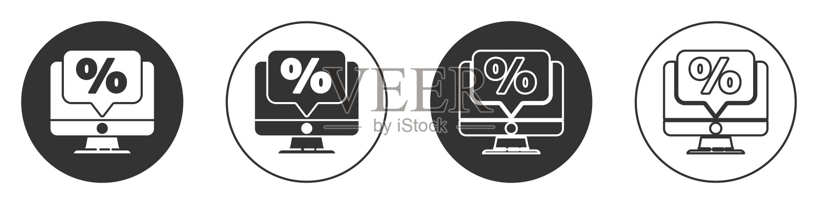 黑色百分比折扣和显示器图标隔离图标素材