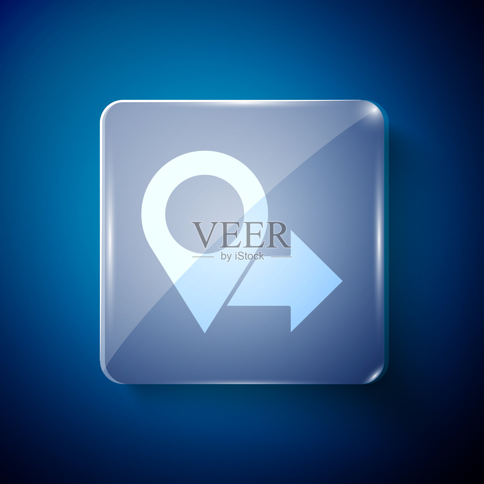 白色地图引脚图标隔离在蓝色背景图标素材