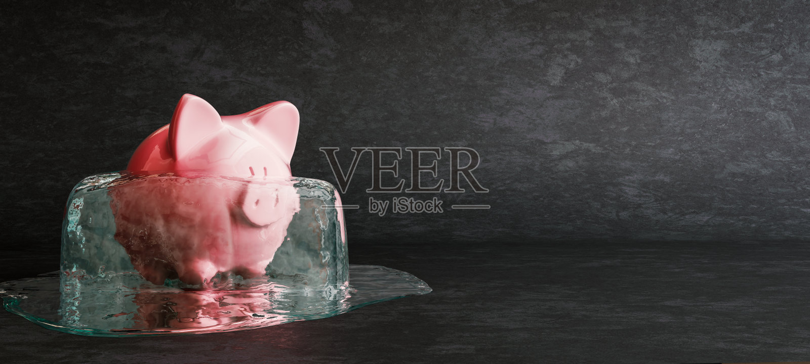 解冻存钱罐黑色背景，概念解冻冻结资金，近距离，3D渲染照片摄影图片