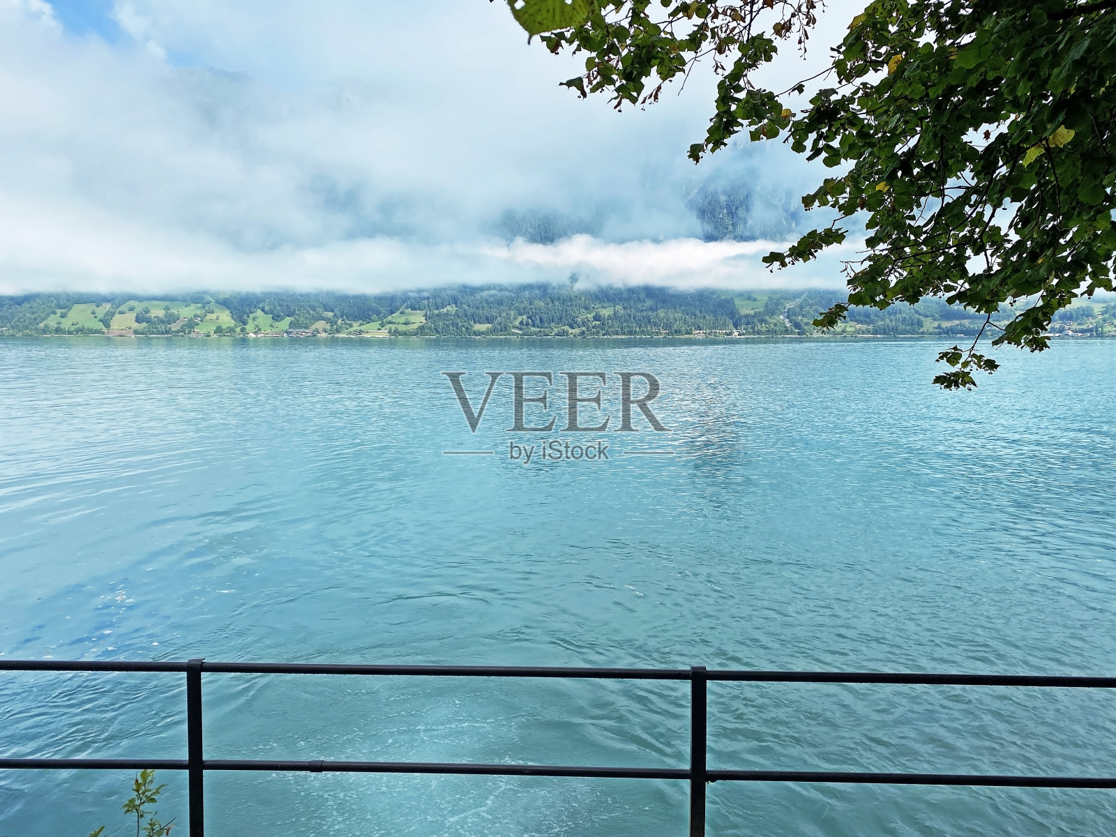 瑞士伯尔尼布里恩茨州的布里恩茨湖上空的晨雾和低云/瑞士伯尔尼布里恩茨州的布里恩茨湖上空的晨雾和乌云照片摄影图片