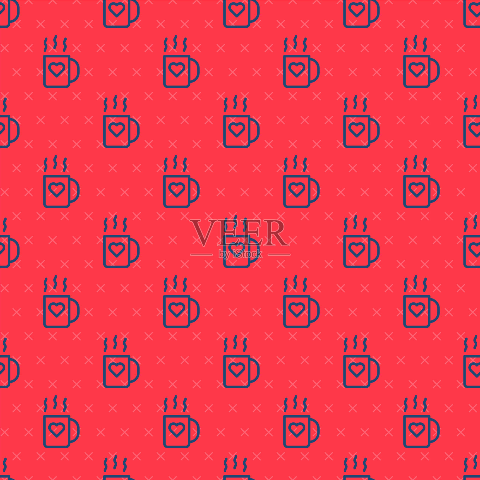 蓝线咖啡杯与心形图标隔离插画图片素材