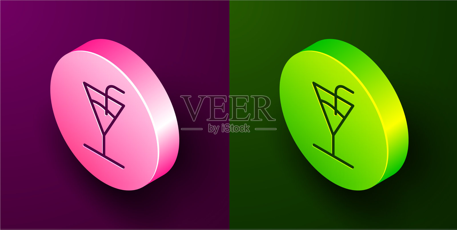 等距线鸡尾酒图标孤立在紫色上图标素材