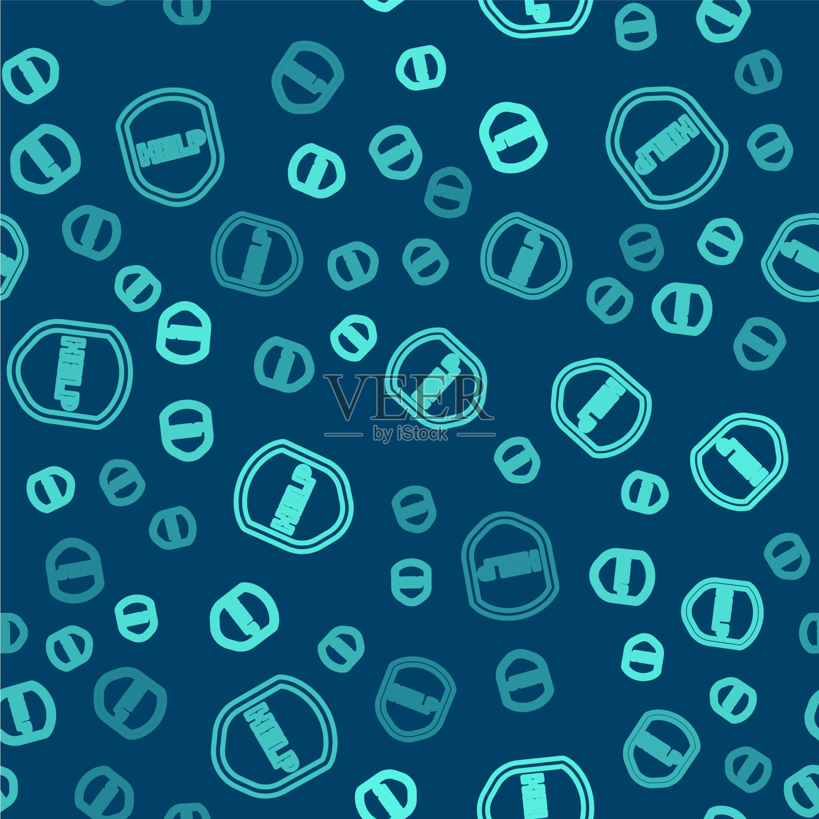 绿线屏蔽与文本帮助图标隔离插画图片素材