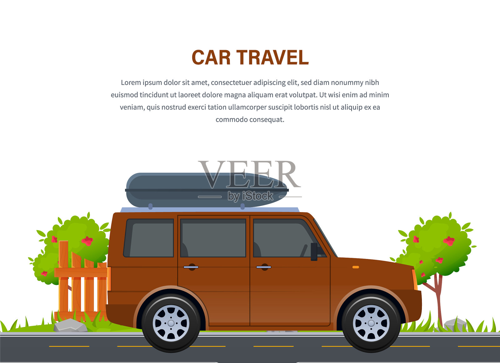 在乡村公路上开吉普车旅行插画图片素材