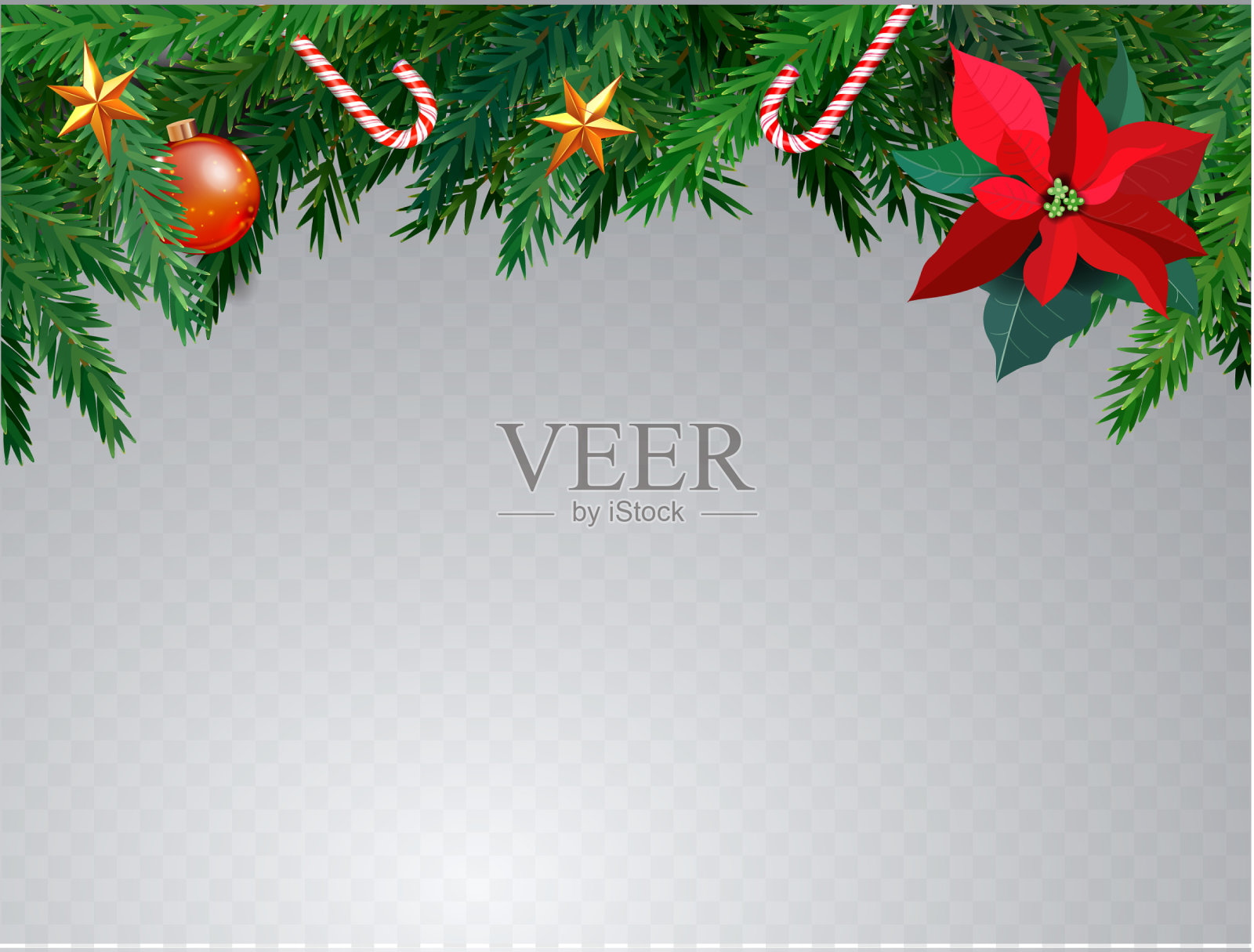 圣诞节以冷杉树枝和甜甘蔗镶边插画图片素材