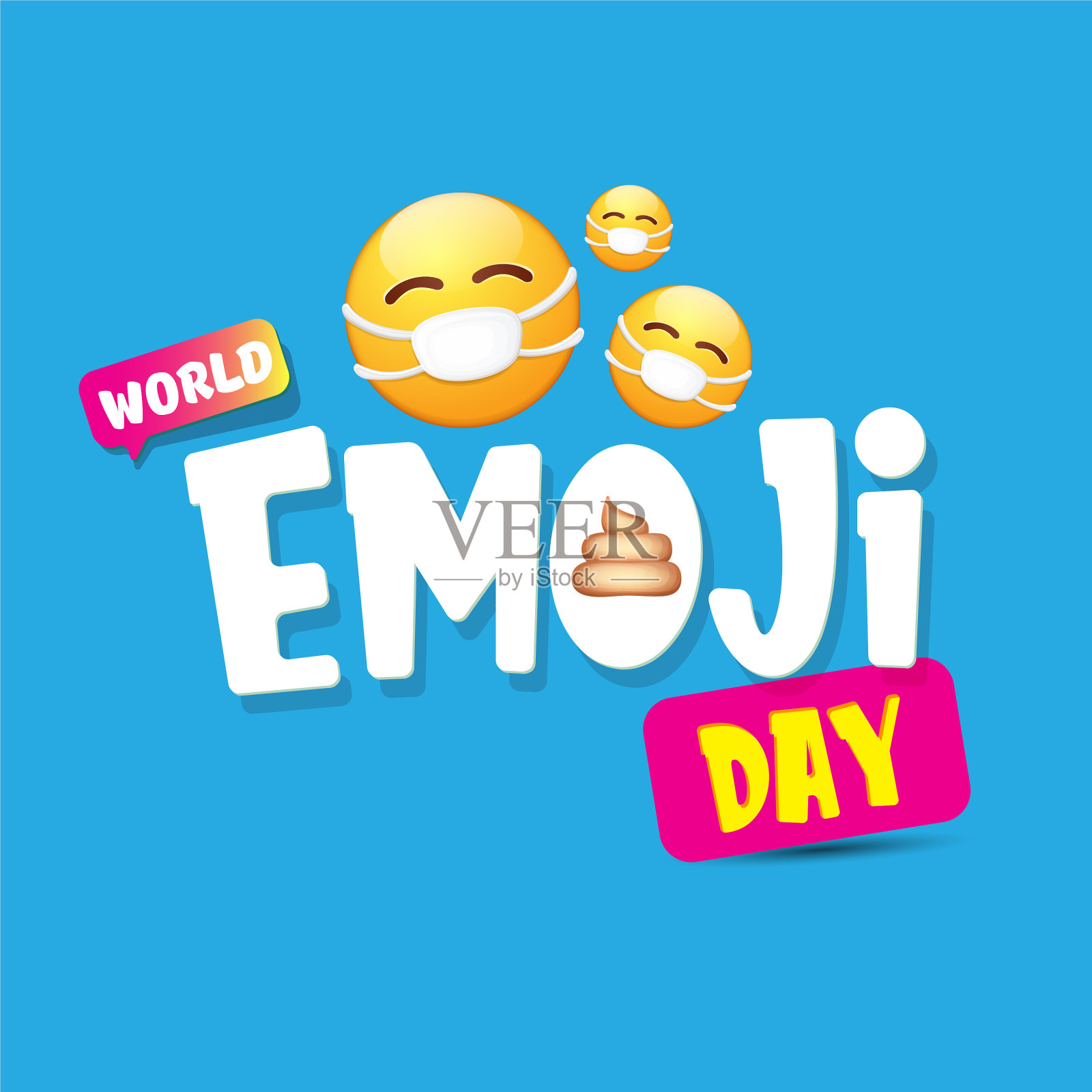 世界表情符号日贺卡或带微笑的横幅插画图片素材