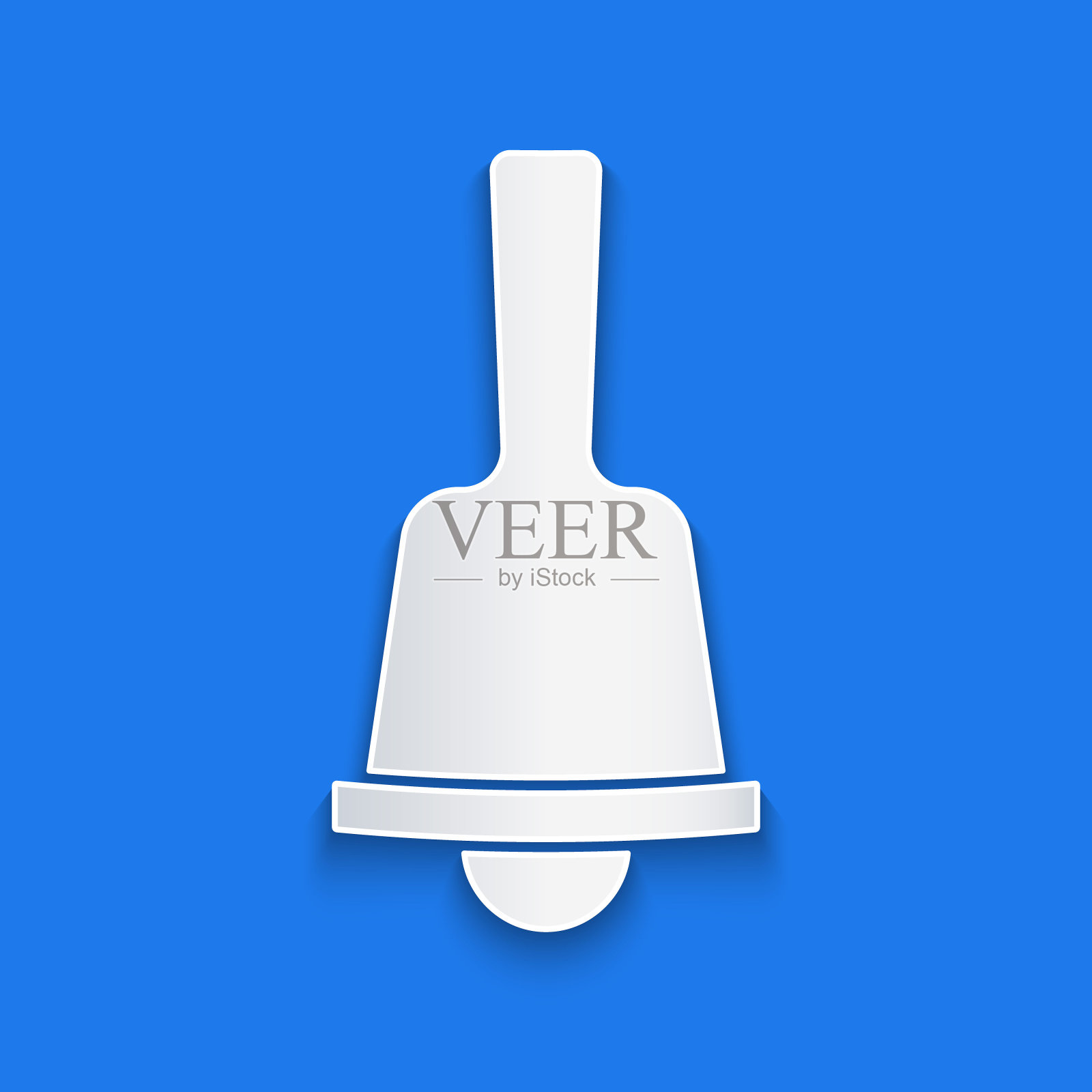 蓝色背景上的纸艺圣诞铃铛图标：闹钟、服务铃声插画图片素材