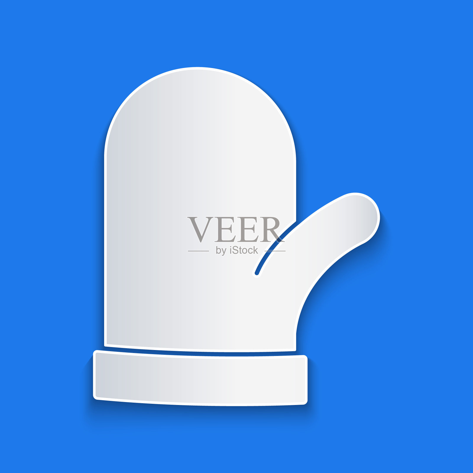 剪纸圣诞手套图标孤立在蓝色背景。纸艺术风格。向量图标素材