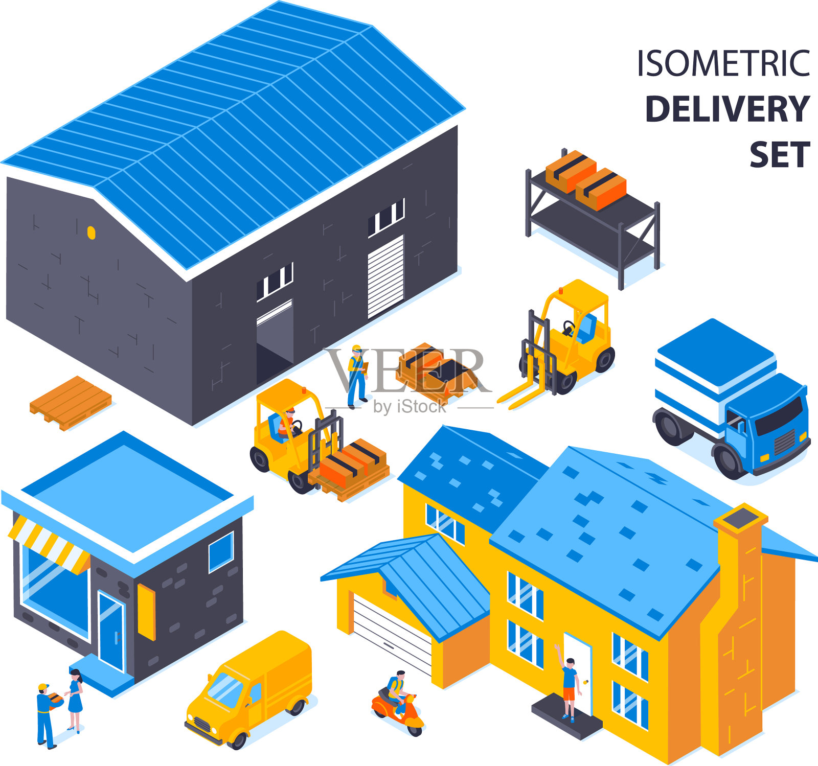 等距输送存储装置插画图片素材