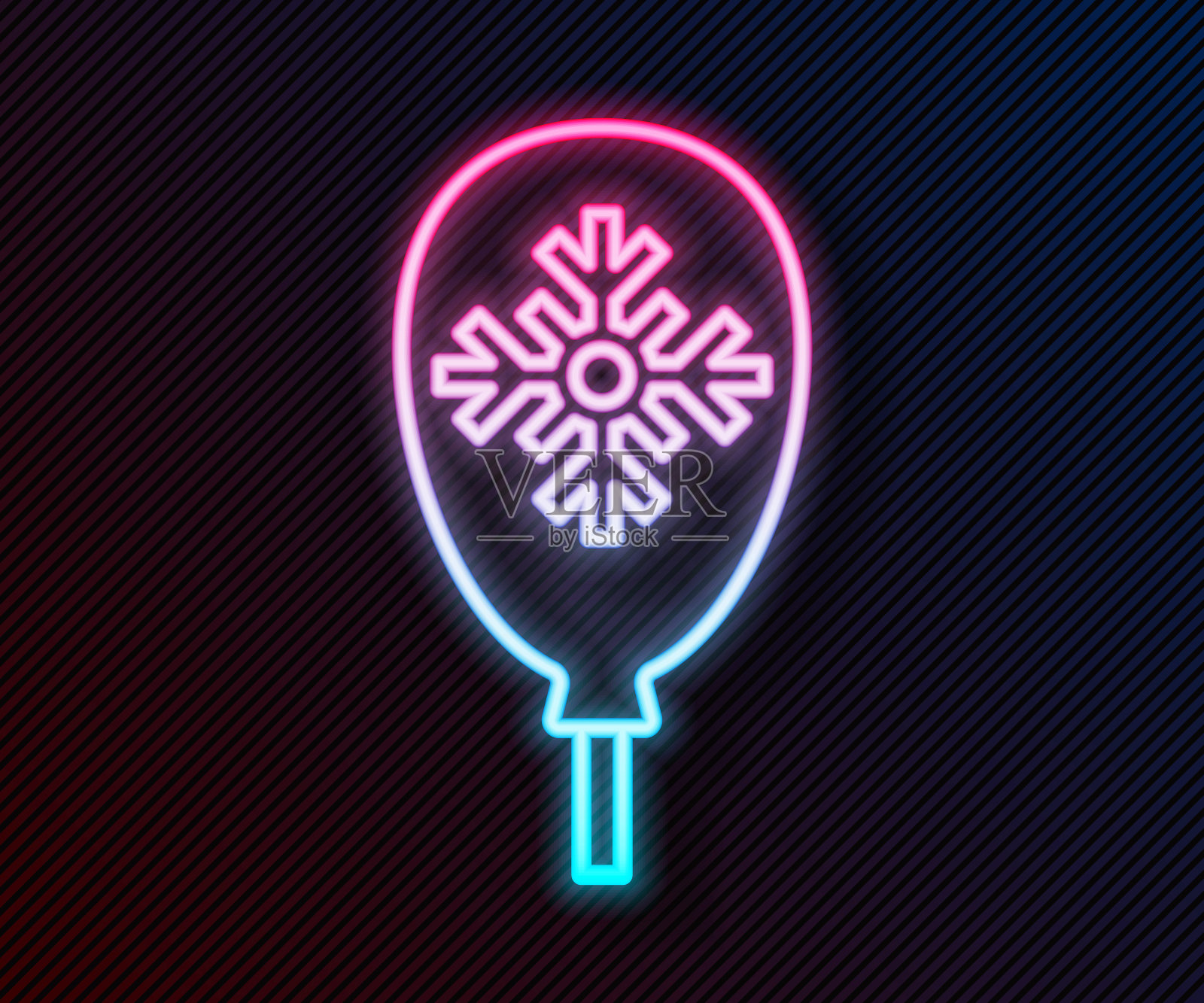 发光的霓虹灯线气球与雪花图标隔离在黑色背景。圣诞快乐，新年快乐。向量插画图片素材