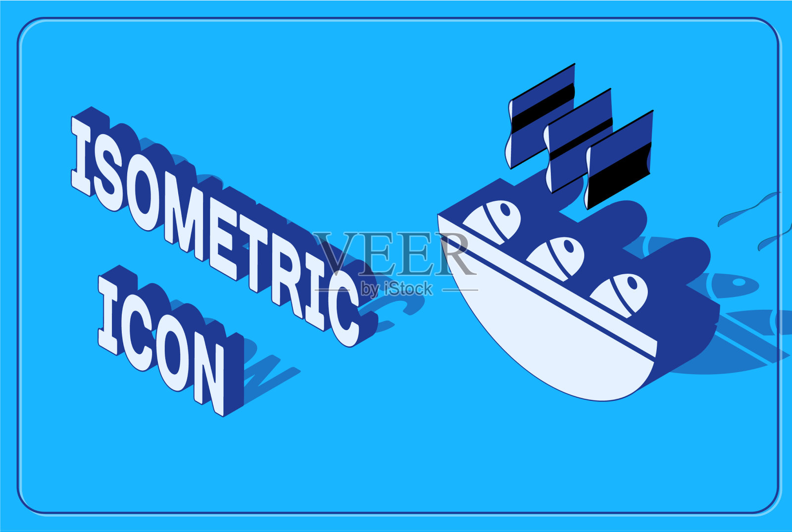 等距鱼汤图标孤立在蓝色插画图片素材