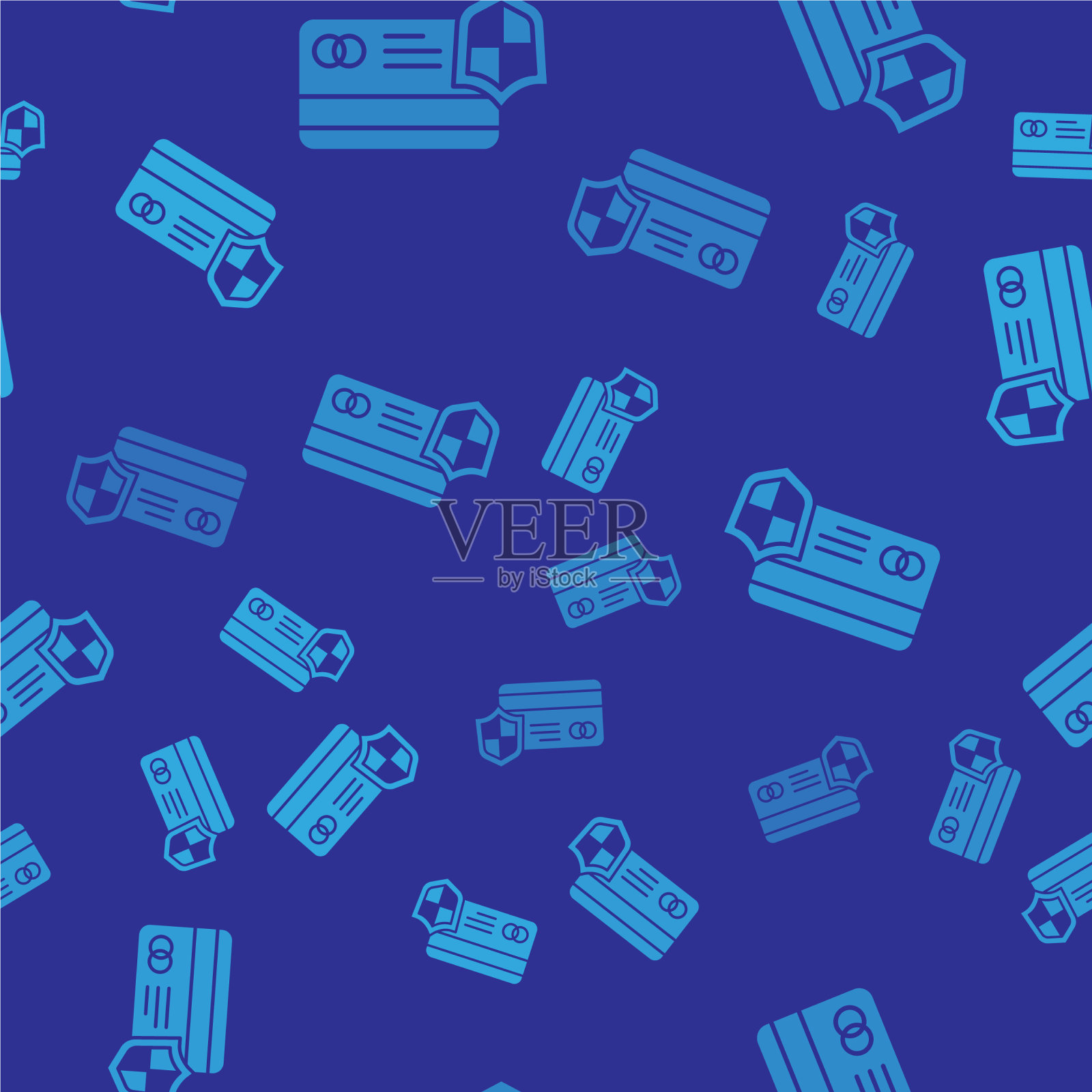 蓝色信用卡与盾牌图标隔离插画图片素材