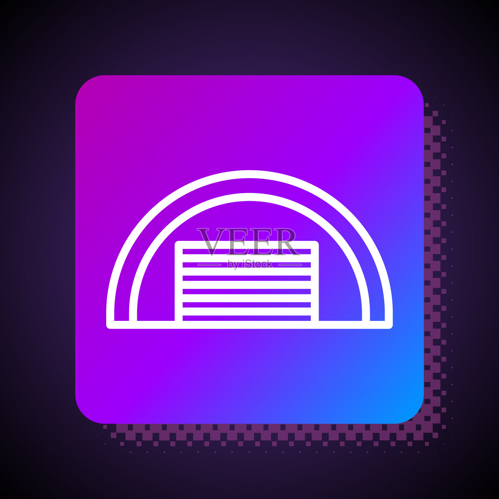 白色线车库图标孤立在黑色插画图片素材