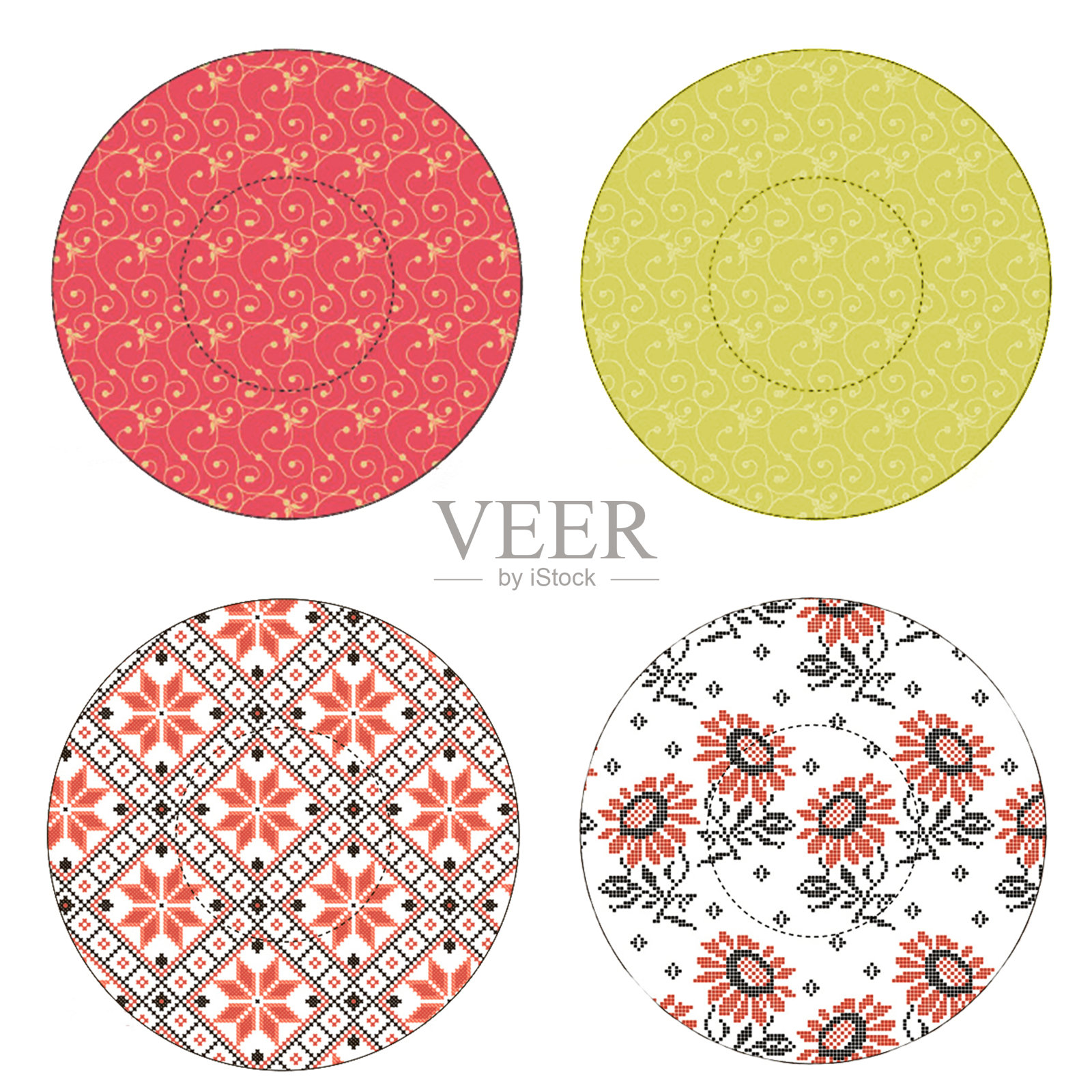 板块图标设置与彩色抽象花卉图案孤立在白色背景插画图片素材